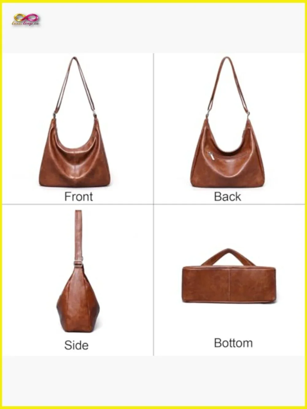 Vegan Leather Slouchy Hobo Bag Tote Crossbody Shoulder Purse Foldable Ladies